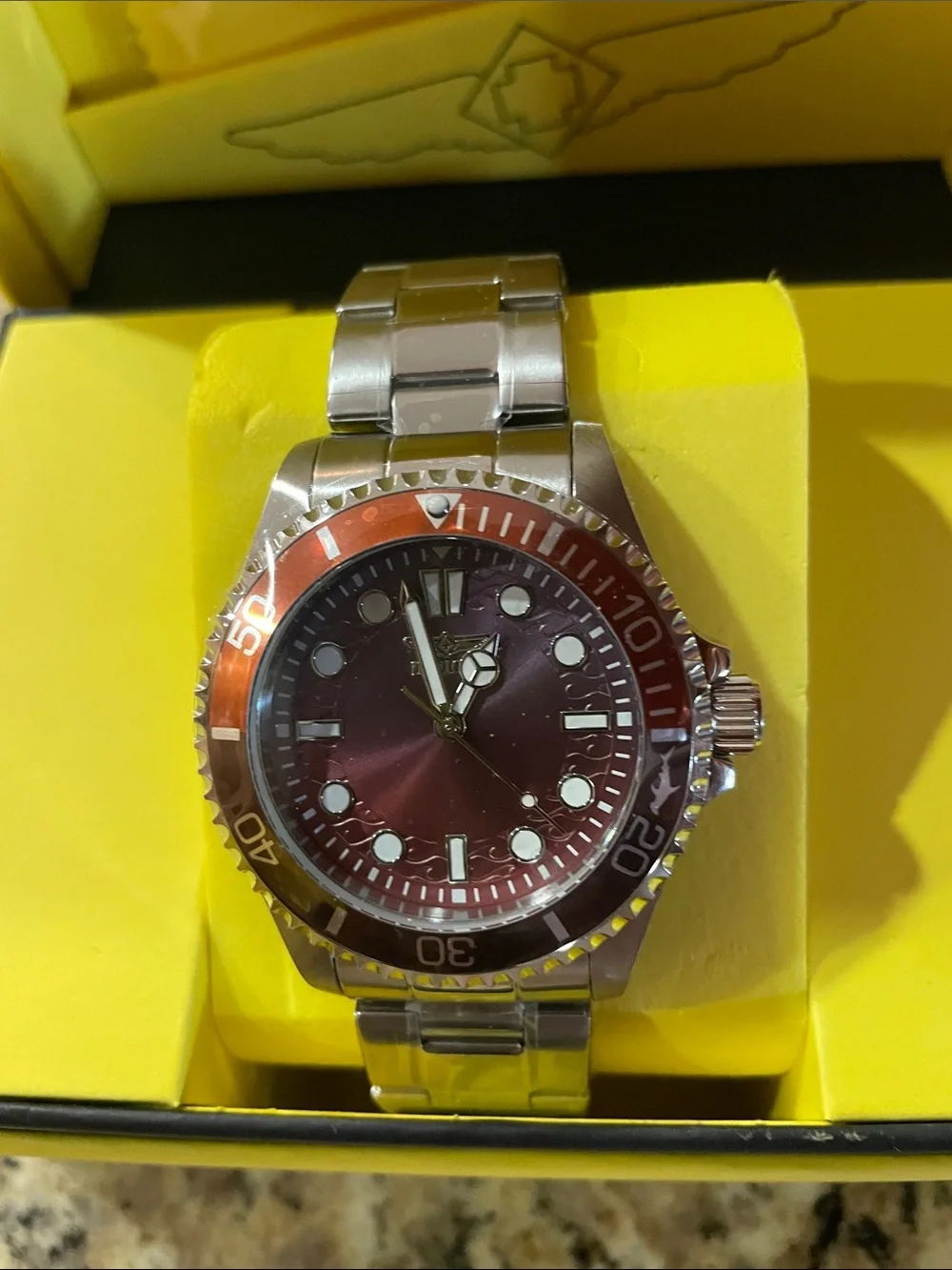 Invicta Pro Diver Men's Stainless Steel Watch with Brown Dial and Bezel